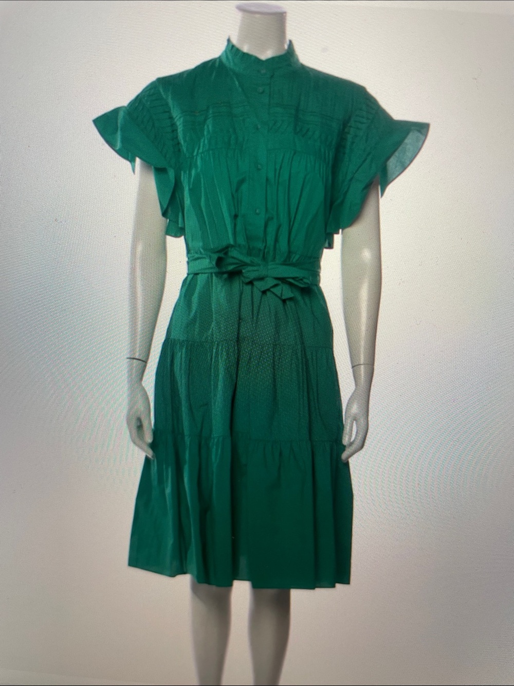 DVF green tiered belted dress sz S